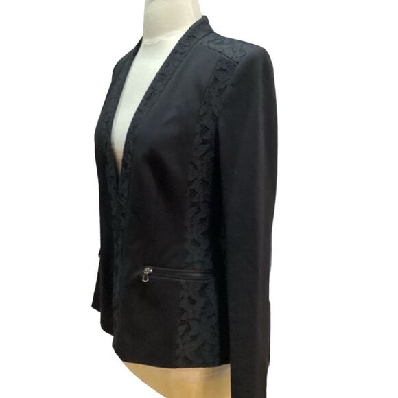 Rebecca Taylor Black Executive Lace Panel Blazer Sz 4 - Picture 8 of 16